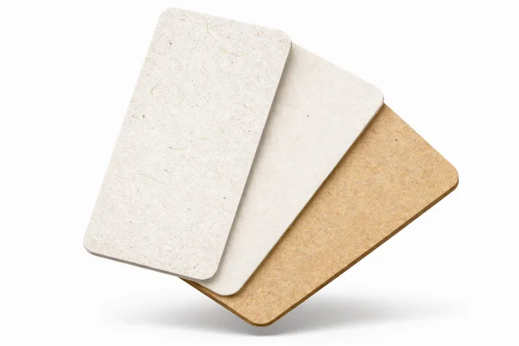 Beispiel für nachhaltige Materialien wie Graspapier und Organic Waste